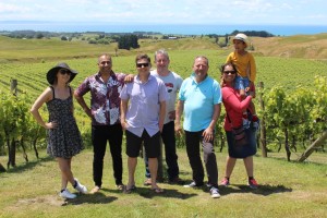 The Dhall & Nash team, with the Sauvignon Blanc and Pinot Gris vines in the background. 