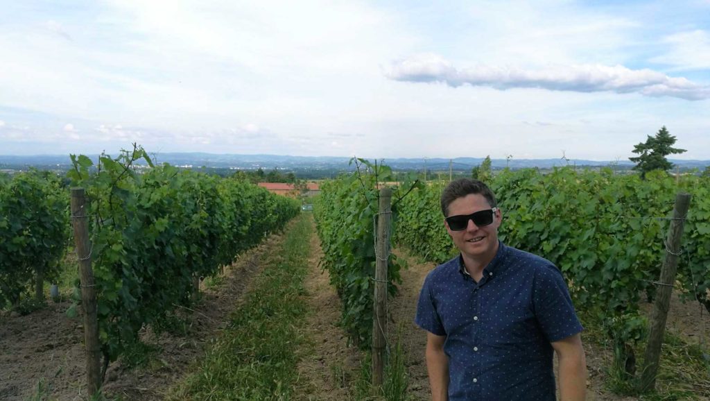 Brandon Nash in the Domaine de Pothiers vineyard, France